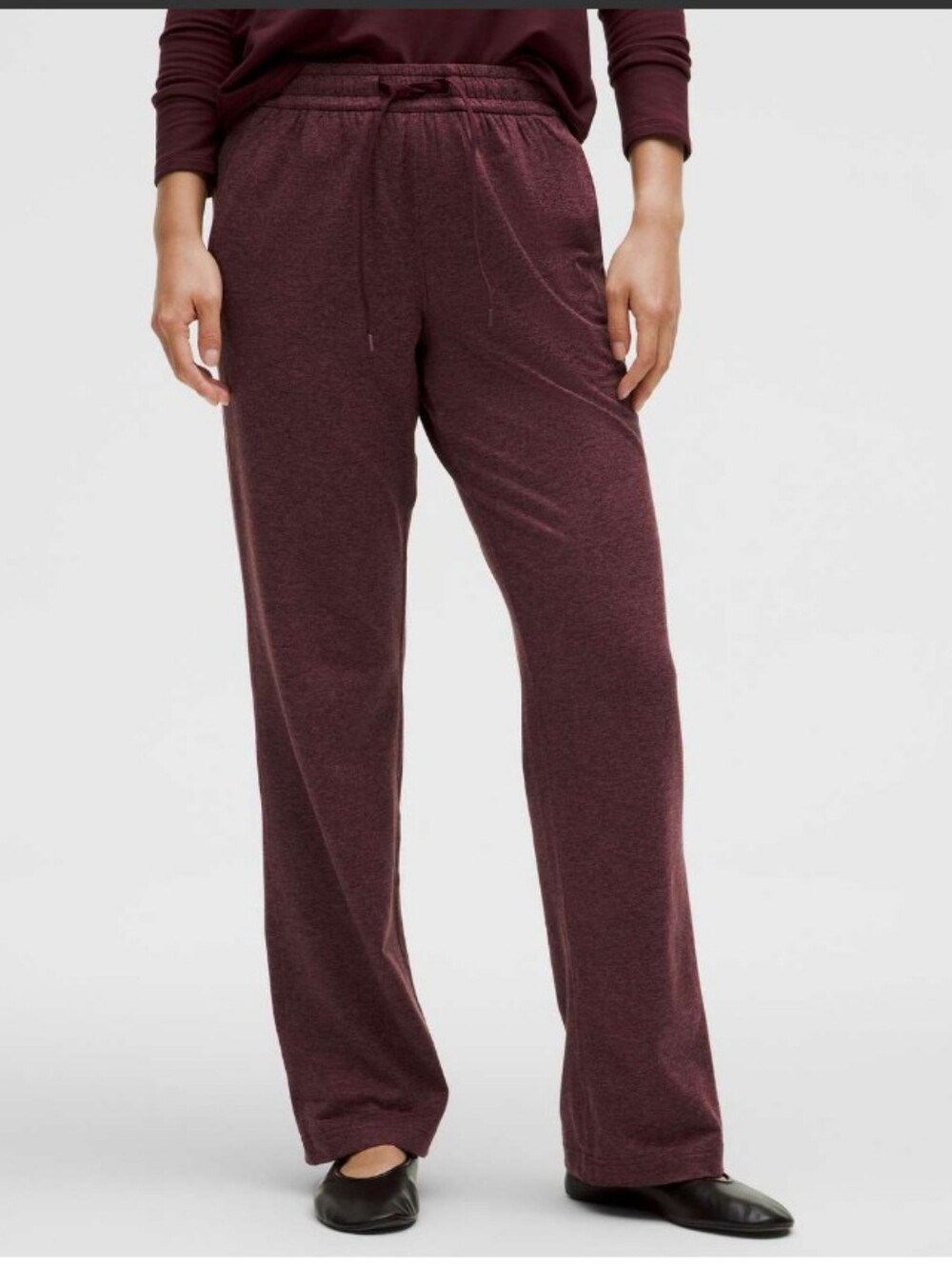EUC Lululemon Soft Jersey Straight Leg Pant Size 10 Heathered Garnet -HEMMED